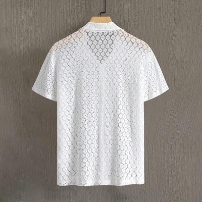 T-Shirt mit Knopfleiste | Durchsichtig | Mit Kragen | Kurzarm-Shirt | Herrenhemden