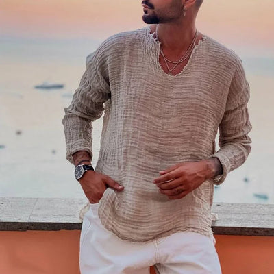 T-Shirt mit V-Ausschnitt – Leichtes, locker sitzendes Langarm-T-Shirt für Herren