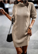Paula | Damen Kleid grob gestrickt lässig & modern – Beige