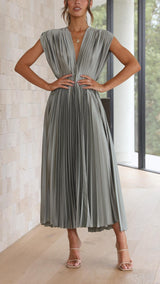 Bettina | Damen Klassisches Gefaltetes Maxikleid – Grau