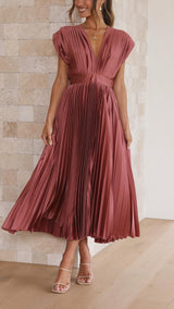 Bettina | Damen Klassisches Gefaltetes Maxikleid – Altrosa