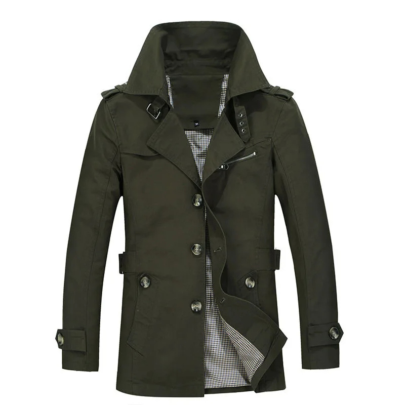 Herren Wintermantel - Eleganter Trenchcoat mit Gürtelschlaufen und Knopfleiste