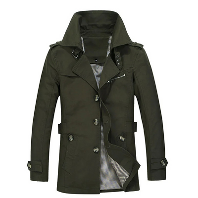 Herren Wintermantel - Eleganter Trenchcoat mit Gürtelschlaufen und Knopfleiste