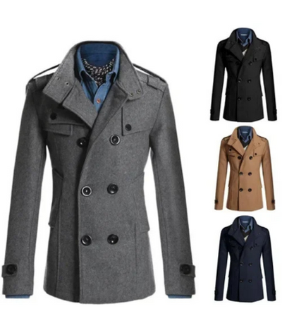Herren Wintermantel - Eleganter Trenchcoat mit Schulterklappen und Taschen