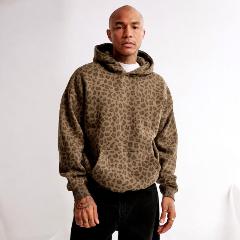 Herren Hoodie mit Leopardenmuster - Stylisch und Lässig für Streetwear