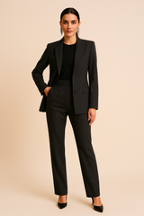 Pauline | Damen Maßgeschneiderter Blazer mit Faltenhose, Zweiteiliges Set – Schwarz