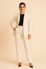 Pauline | Damen Maßgeschneiderter Blazer mit Faltenhose, Zweiteiliges Set – Beige