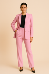 Pauline | Damen Maßgeschneiderter Blazer mit Faltenhose, Zweiteiliges Set – Rosa
