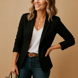 Maßgeschneiderter Longline-Blazer für Damen – Schwarz