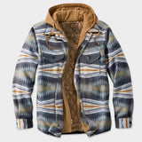 Simon | Herren Patchwork Flanelljacke Winter Gefüttert Kapuze Reißverschluss – Marineblau Kariert