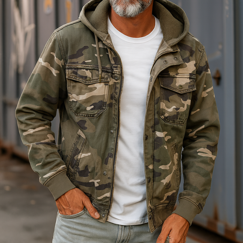 Tarnfarbene Cargo-Jacke mit Kapuze – Robuste und Funktionale Outdoor-Jacke