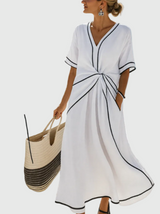 Bianca | Damen Drapiertes Küsten Maxikleid – Drapiertes Maxi Küste Sommer 2026 – Weiß
