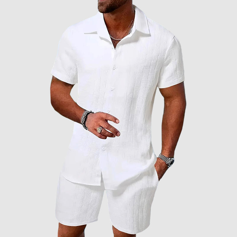 Herren Elegante Button-Down Hemd Und Shorts Set | Zweiteilig