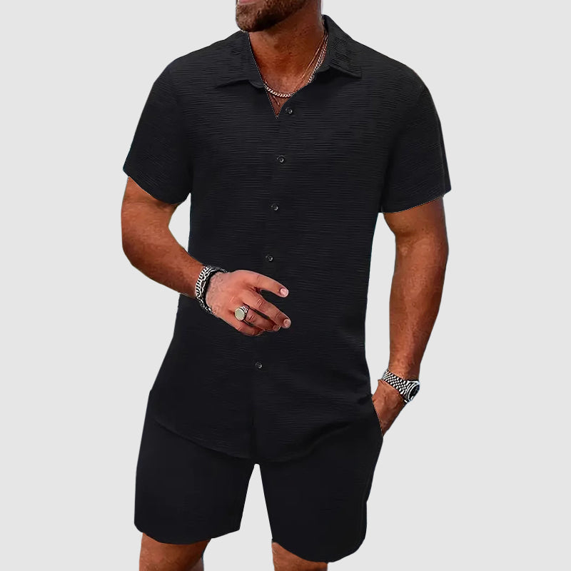 Herren Elegante Button-Down Hemd Und Shorts Set | Zweiteilig