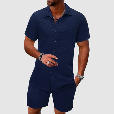 Herren Elegante Button-Down Hemd Und Shorts Set | Zweiteilig