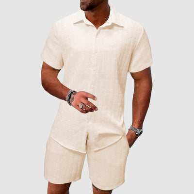 Herren Elegante Button-Down Hemd Und Shorts Set | Zweiteilig