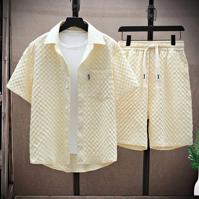 Herren Streetwear Shorts Und Hemd Set | Texturiert