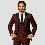Dreiteiliger Herrenanzug in Slim Fit – Elegante Weste mit Satinrevers für formelle Hochzeiten – Bordeaux