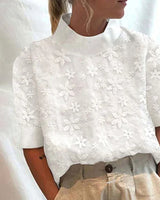 Top Damen Stehkragen | Edle Stickdetails & Figurfreundlicher Schnitt – Weiß