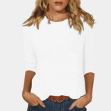 Top Damen | Weiches Dreiviertelarm-Shirt & Zeitloses Rundhals-Basic – Weiß