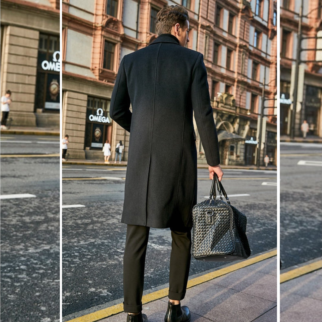 Trenchcoat aus Wolle - Stylischer langer einreihiger Trenchcoat für Herren