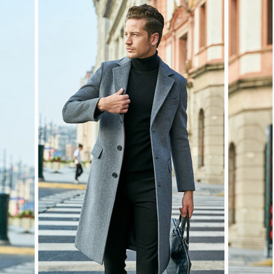 Trenchcoat aus Wolle - Stylischer langer einreihiger Trenchcoat für Herren