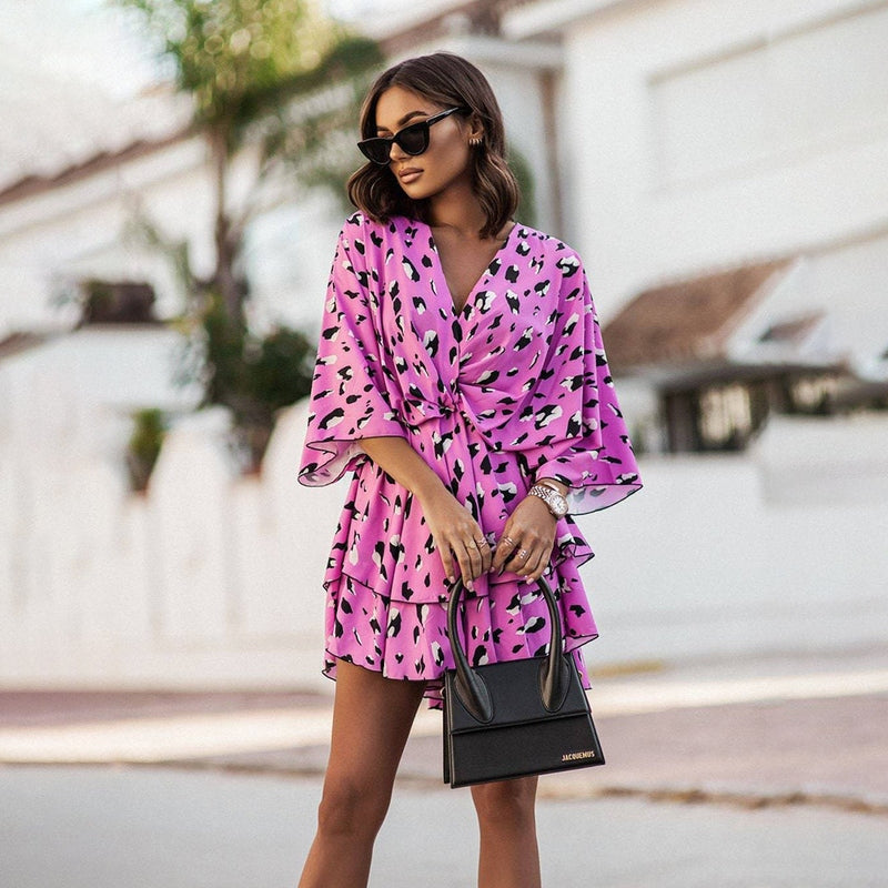 Damen Minikleid – Blumenmuster – Ärmellos – Rüschenrock – Sommer Party Kleid