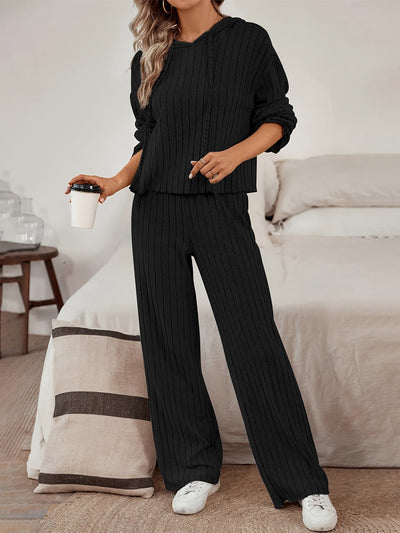 Damen Komfort Zweiteiler aus Strick - Sportlicher Hoodie mit Jogginghose - Relaxed Fit