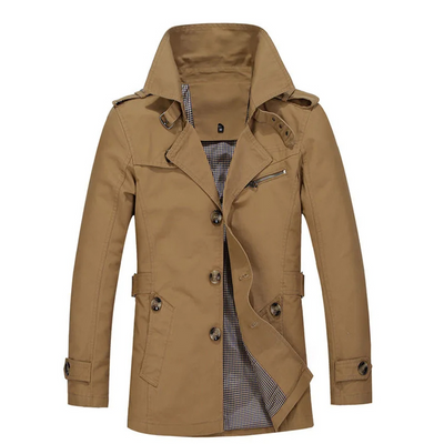 Herren Wintermantel - Eleganter Trenchcoat mit Gürtelschlaufen und Knopfleiste