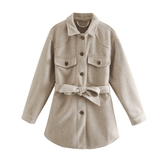 Übergangsjacke Damen | Kurzmantel Damen | Bindegürtel für stilvolle Wärme – Beige