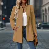 Übergangsjacke Damen – Kurzmantel mit Stehkragen & Knöpfen – Khaki