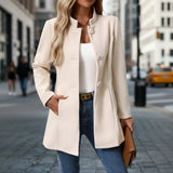 Übergangsjacke Damen – Kurzmantel mit Stehkragen & Knöpfen – Beige