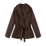Übergangsjacke Damen | Kurzmantel Damen | Taillengürtel für elegante Silhouette – Dunkelbraun