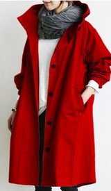 Übergangsjacke Damen | Lange Jacke Damen | Kapuze & Knopfleiste für flexiblen Schutz – Rot