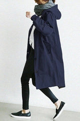 Übergangsjacke Damen | Lange Jacke Damen | Kapuze & Knopfleiste für flexiblen Schutz – Blau