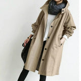Übergangsjacke Damen | Lange Jacke Damen | Kapuze & Knopfleiste für flexiblen Schutz – Khaki