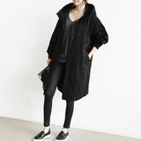 Übergangsjacke Damen | Lange Jacke Damen | Kapuze & Knopfleiste für flexiblen Schutz – Schwarz