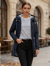 Übergangsjacke Damen | Regenjacke Damen | Kapuze & versetzter Zipper für flexiblen Schutz – Blau
