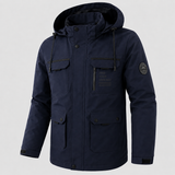 Übergangsjacke Herren | Steppjacke Herren mit Kapuze | Windschutz & große Taschen – Dunkelblau
