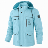 Übergangsjacke Herren | Steppjacke Herren mit Kapuze | Windschutz & große Taschen – Hellblau