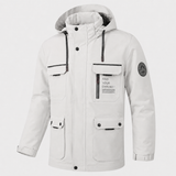 Übergangsjacke Herren | Steppjacke Herren mit Kapuze | Windschutz & große Taschen – Weiß
