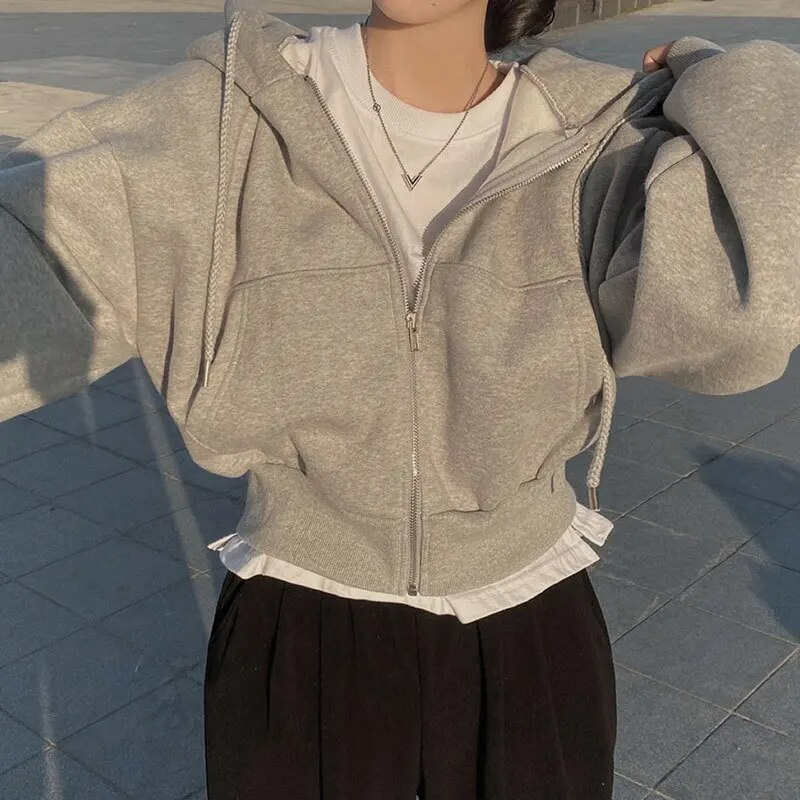 Übergroßer Damen Hoodie mit Taschen und Reißverschluss