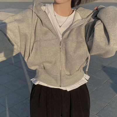 Übergroßer Damen Hoodie mit Taschen und Reißverschluss