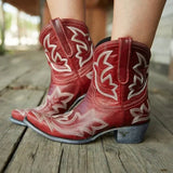 Emma | Damen Stilvolle Cowboy-Stiefel mit Western-Stickerei – Rot
