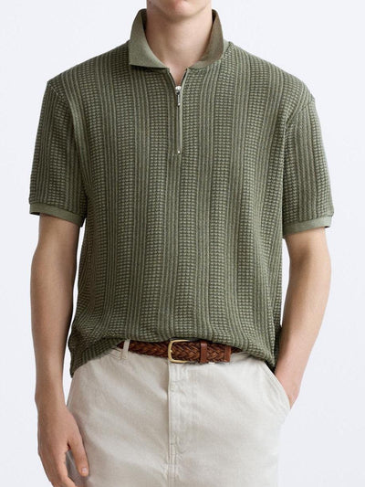 Strukturiertes Strick-Polo mit Reißverschluss