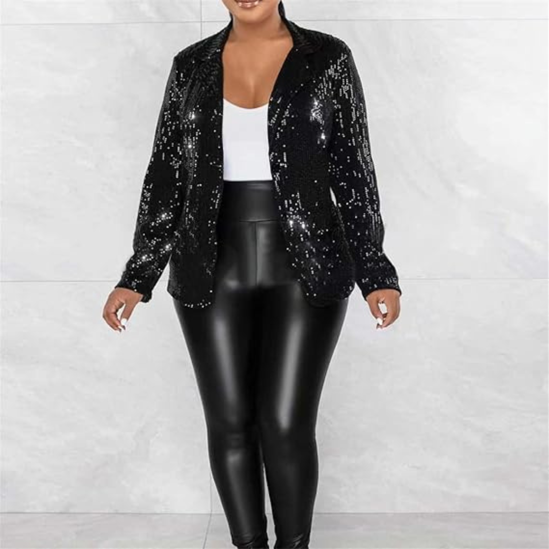 Damen Glänzender Party Blazer Mantel | Pailletten