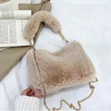 Elisa | Stilvolle Damen Schultertasche aus Plüsch – Khaki