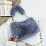 Elisa | Stilvolle Damen Schultertasche aus Plüsch – Blau