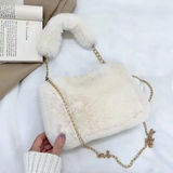 Elisa | Stilvolle Damen Schultertasche aus Plüsch – Beige