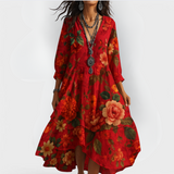 Damen Vintage Blumen Boho Kleid Mit Schwung – Rod